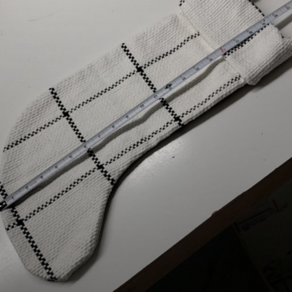 NEW ! Hearth & Hand Windowpane Woven Plaid Poms Gray/ Cream Stocking - Picture 6 of 6